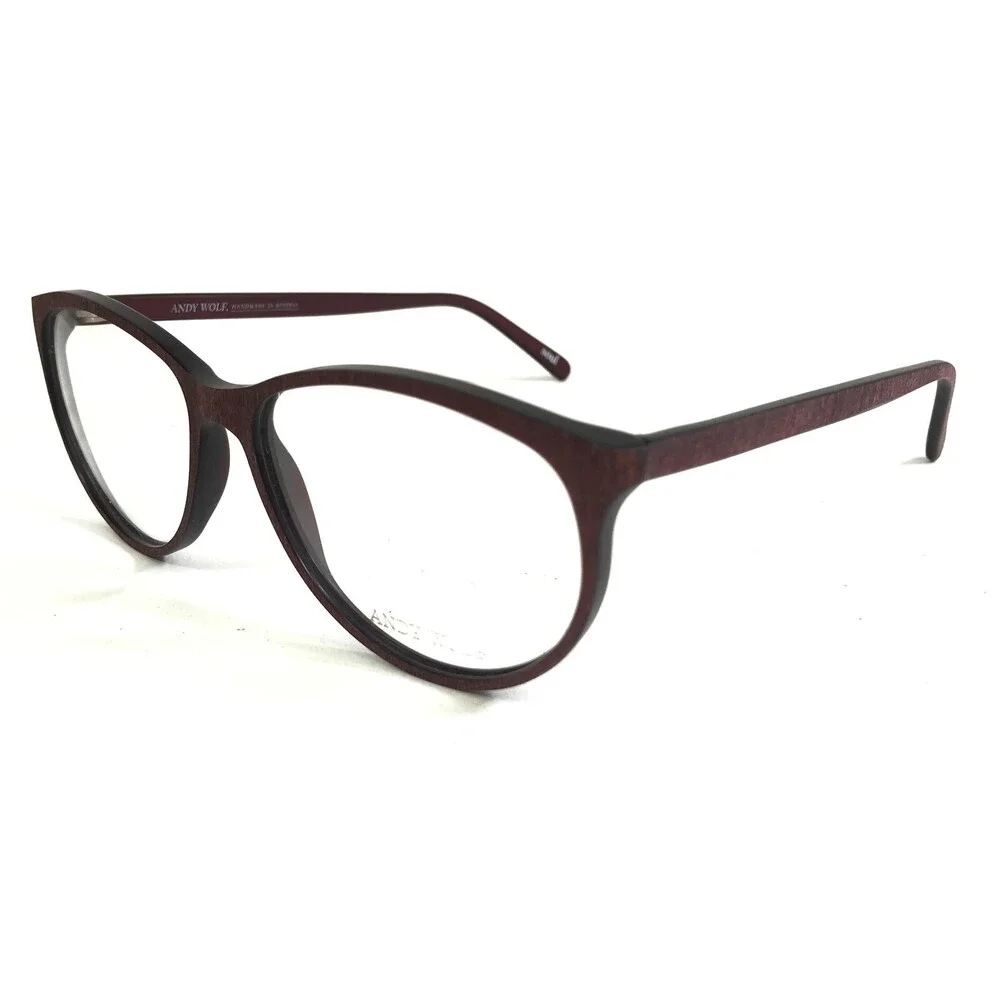 Andy Wolf Eyeglasses Frames 5055 col. i Burgundy Red Wood Grain Round 56-14-140